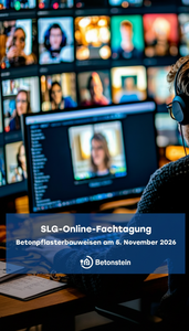 Person mit Kopfhörern vor Monitorwand mit Videokonferenzteilnehmern; Textfeld kü
